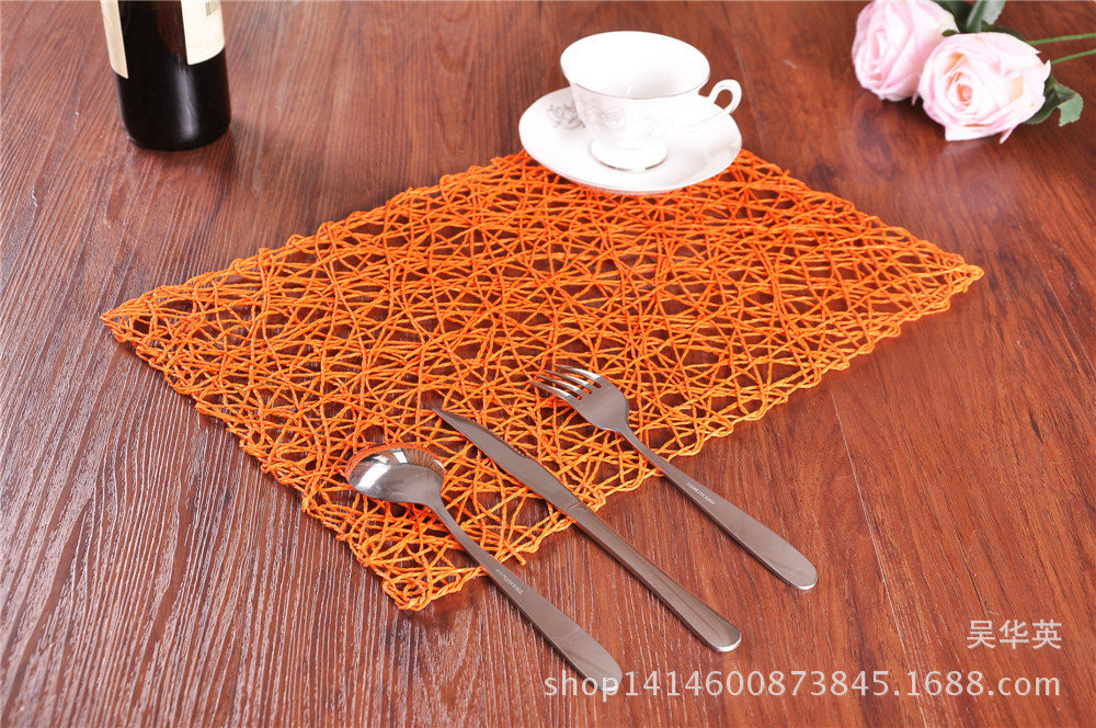  square hollowed-out heat insulation dinner pad home fashion hand-woven anti-slip coasters.