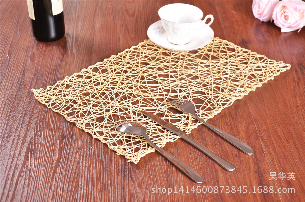  square hollowed-out heat insulation dinner pad home fashion hand-woven anti-slip coasters.