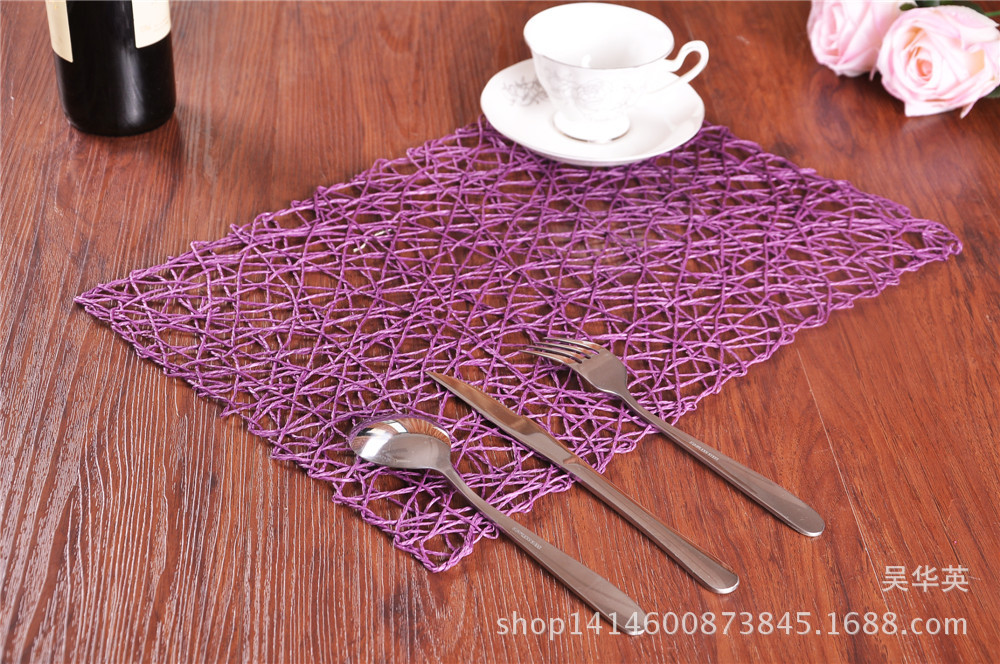  square hollowed-out heat insulation dinner pad home fashion hand-woven anti-slip coasters.