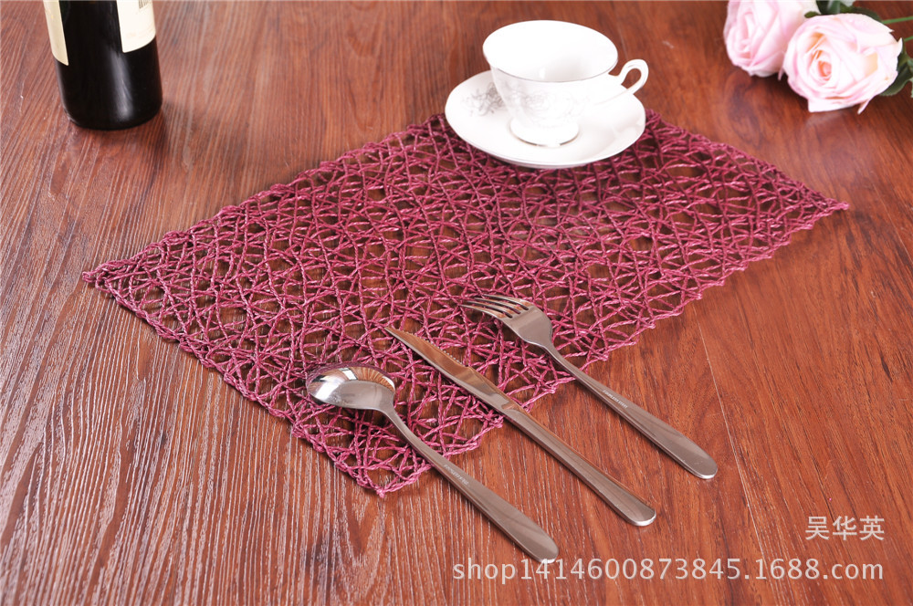  square hollowed-out heat insulation dinner pad home fashion hand-woven anti-slip coasters.