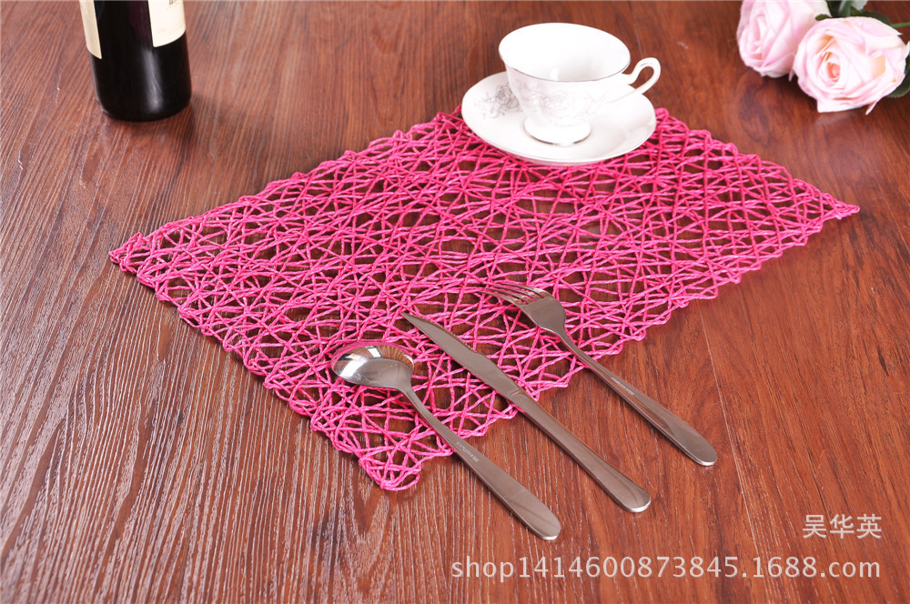  square hollowed-out heat insulation dinner pad home fashion hand-woven anti-slip coasters.
