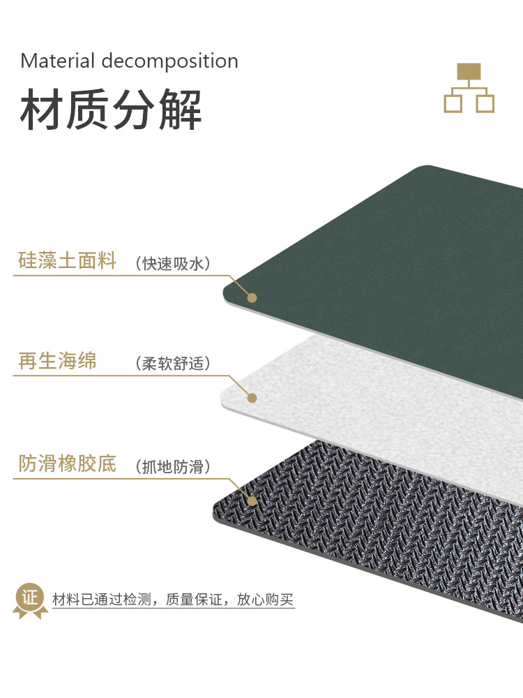 Diatomite Cushion Bathroom Mats Toilet Quick-Drying Household Hydrophilic Pad Toilet Non-Slip Mat Carpet Door Mat