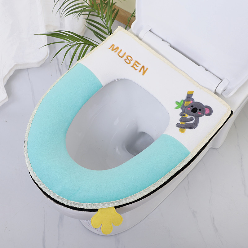 Cute Plush Koala Cushion Household Soft Toilet Seat Cover Warm Toilet Cushion with Zipper Handle Toilet Seat Cover