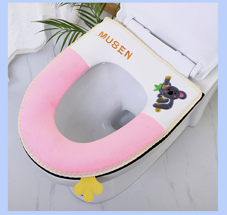 Cute Plush Koala Cushion Household Soft Toilet Seat Cover Warm Toilet Cushion with Zipper Handle Toilet Seat Cover
