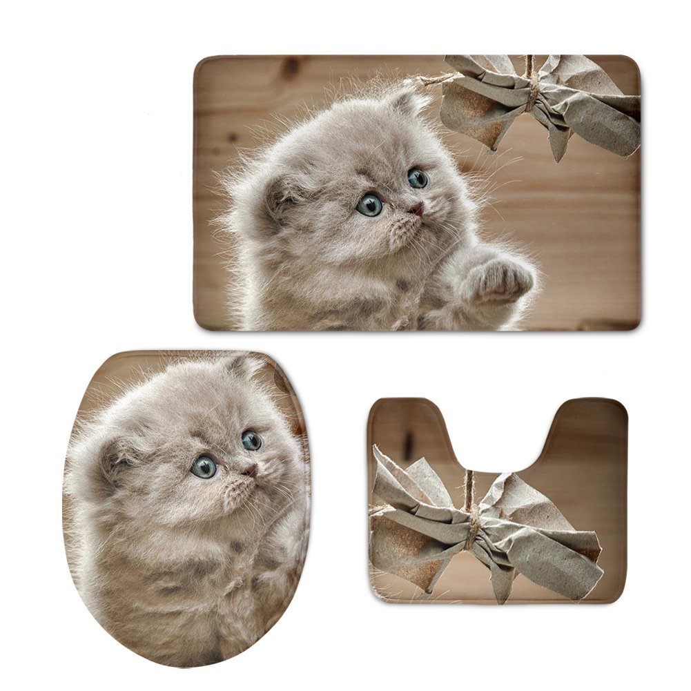 2020 Customized Animal Print One Piece Dropshipping Bathroom Toilet Set Flannel Floor Mat Cushion