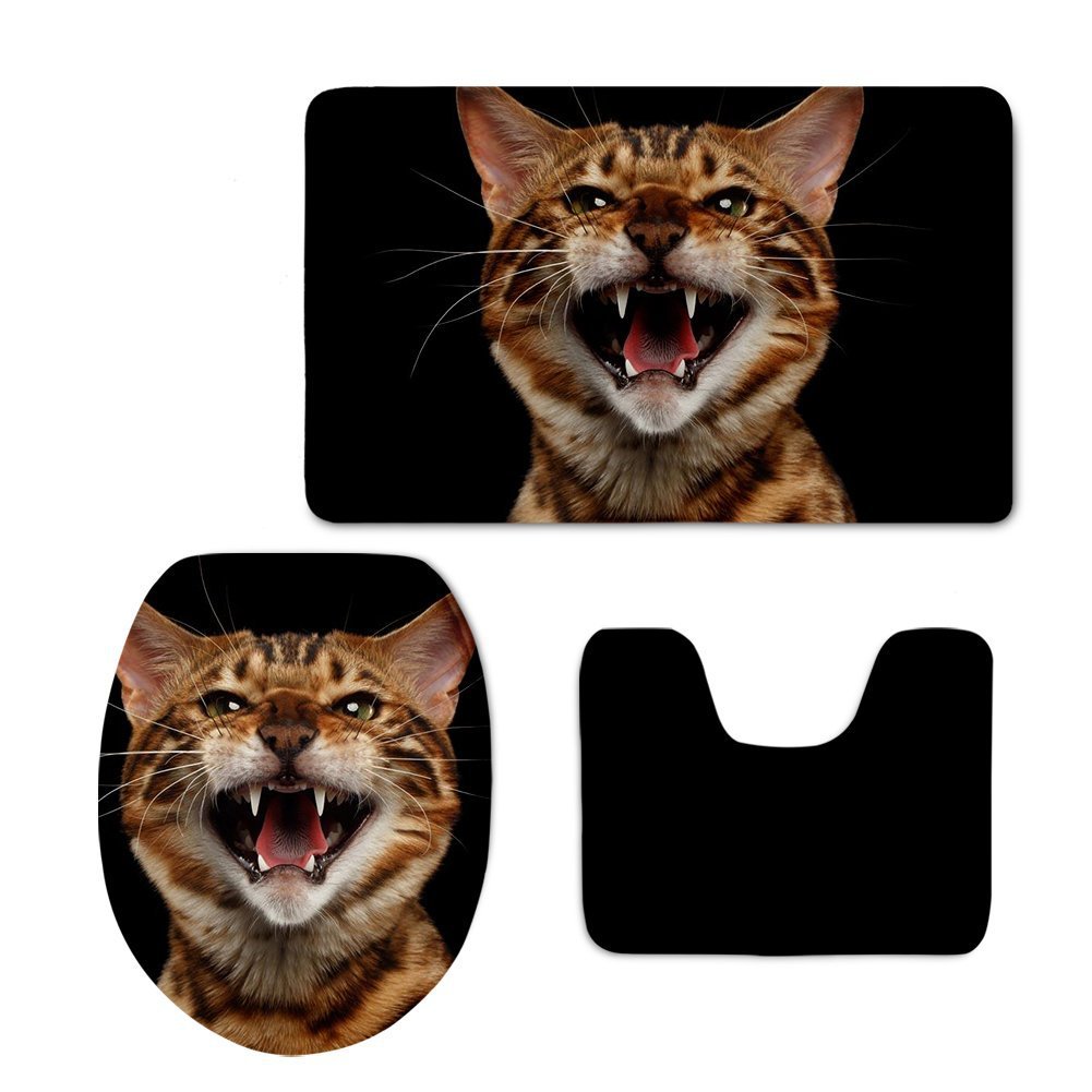 2020 Customized Animal Print One Piece Dropshipping Bathroom Toilet Set Flannel Floor Mat Cushion