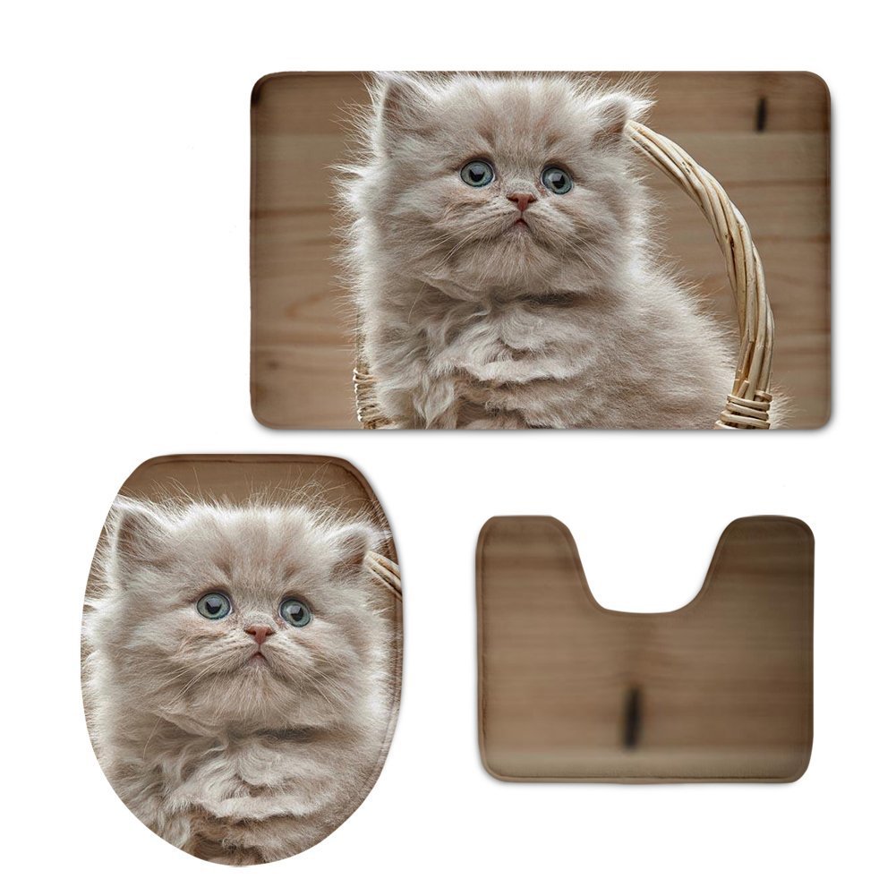 2020 Customized Animal Print One Piece Dropshipping Bathroom Toilet Set Flannel Floor Mat Cushion