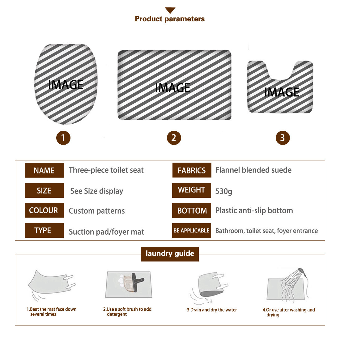 2020 Customized Animal Print One Piece Dropshipping Bathroom Toilet Set Flannel Floor Mat Cushion