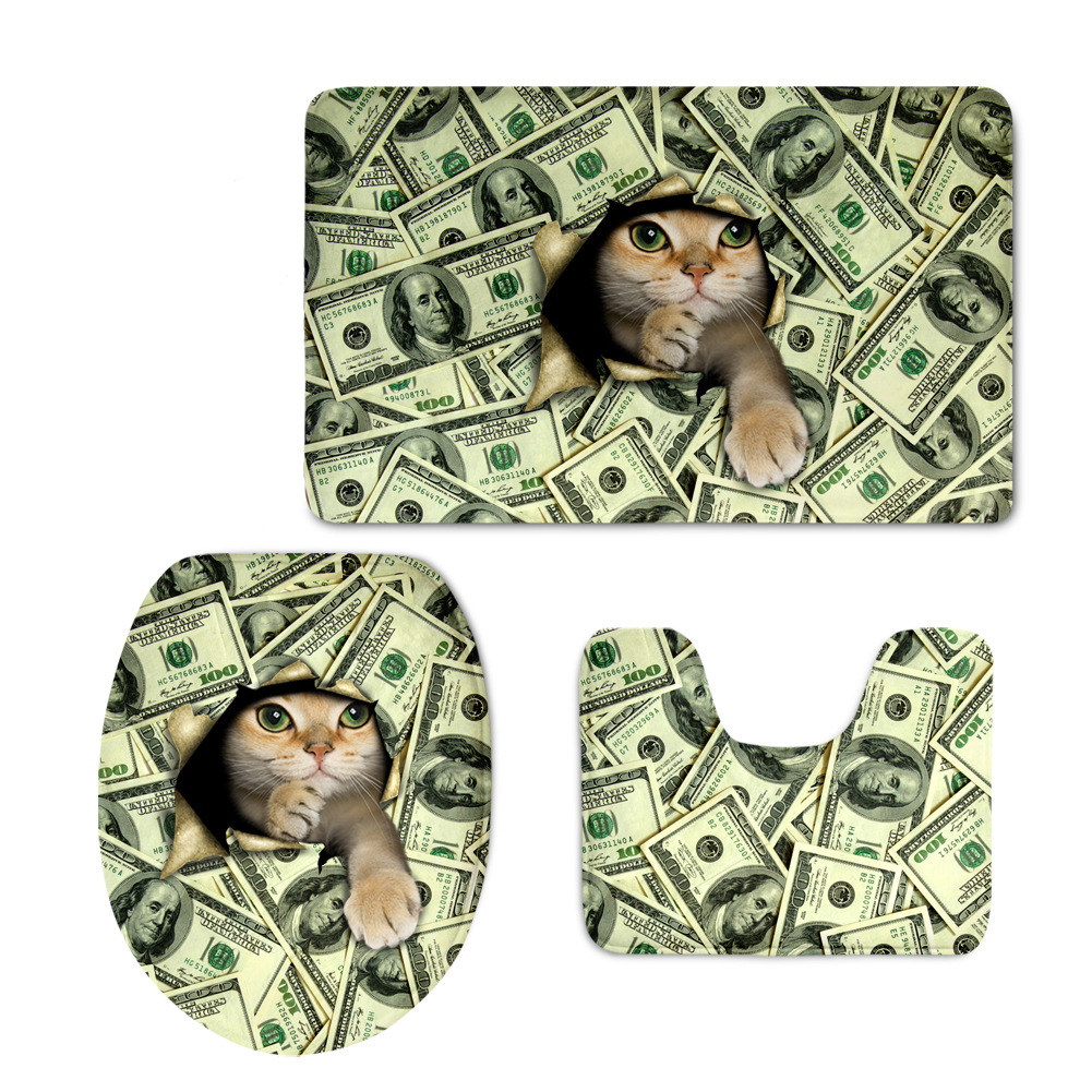 2020 Customized Animal Print One Piece Dropshipping Bathroom Toilet Set Flannel Floor Mat Cushion