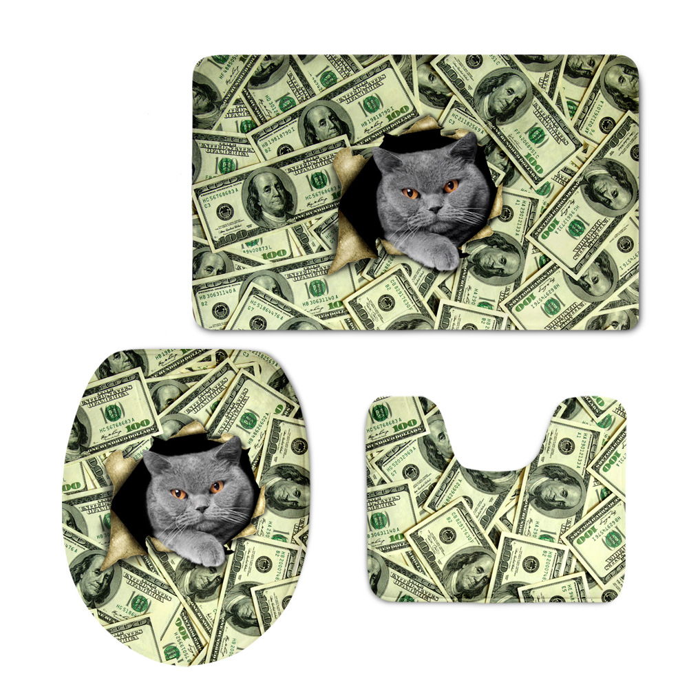 2020 Customized Animal Print One Piece Dropshipping Bathroom Toilet Set Flannel Floor Mat Cushion