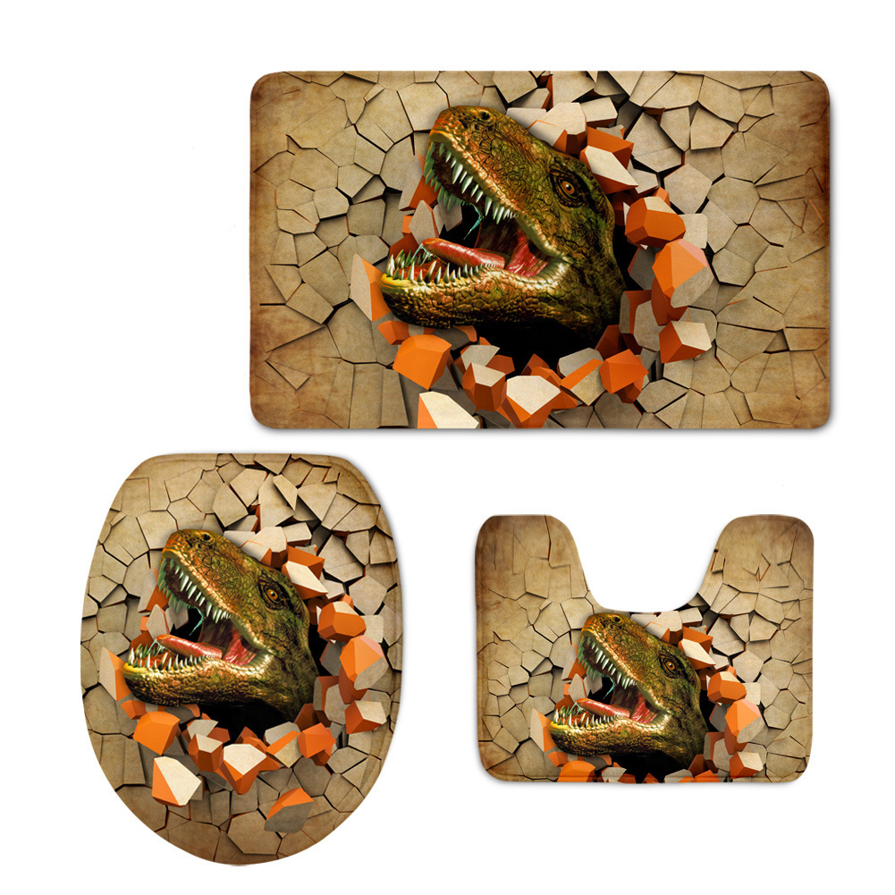 2020 Customized Animal Print One Piece Dropshipping Bathroom Toilet Set Flannel Floor Mat Cushion
