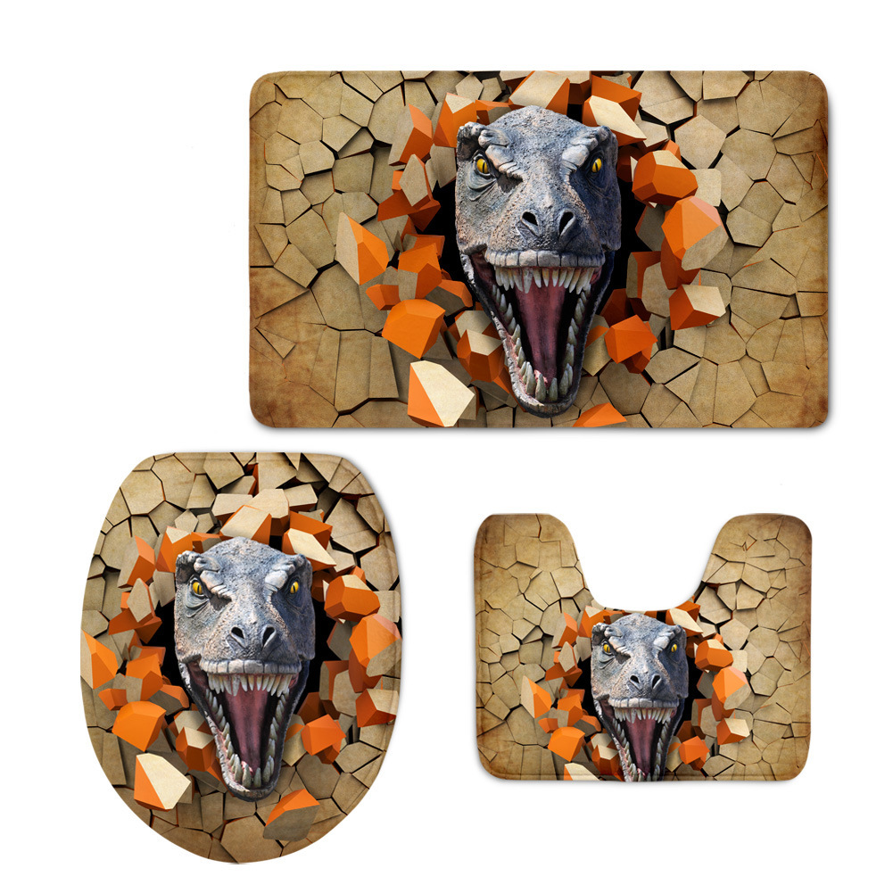 2020 Customized Animal Print One Piece Dropshipping Bathroom Toilet Set Flannel Floor Mat Cushion