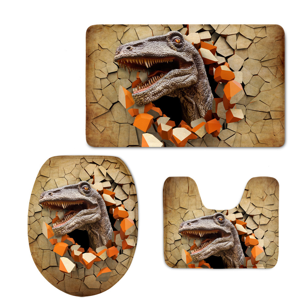 2020 Customized Animal Print One Piece Dropshipping Bathroom Toilet Set Flannel Floor Mat Cushion