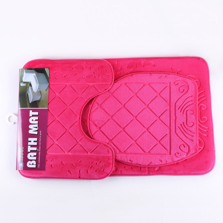 Sponge Embossed New Solid Color Toilet Mat Three-Piece Set Taobao Tmall Hot Toilet Seat Cover Toilet Seat Cushion Wholesale