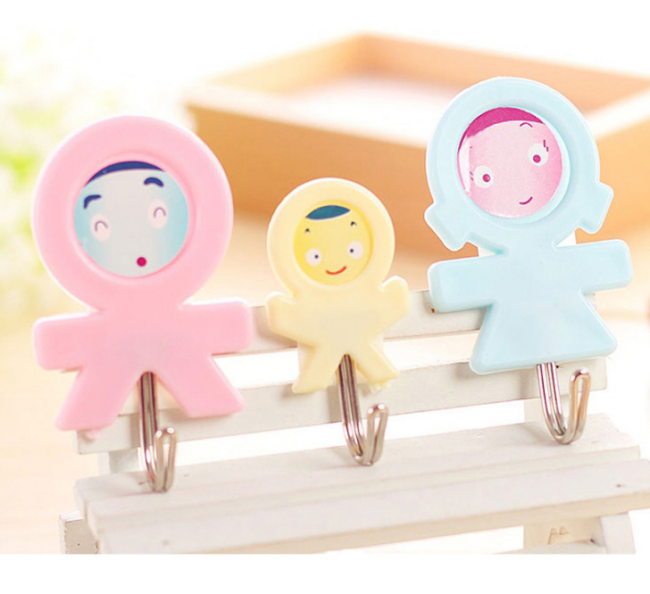Powerful Cartoon Cute Sticky Hook Three-Family Hook Three-Pack One-Family Three-Family Hook Special Wholesale