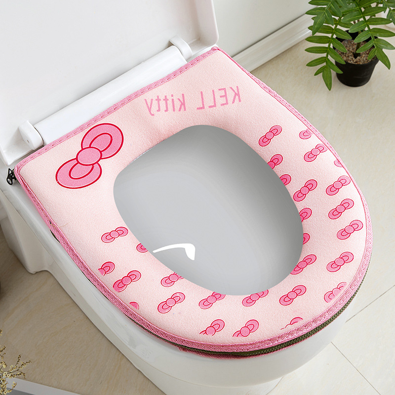 Toilet Cushion Seat Cushion Toilet Cushion Thickened Cartoon Velcro Zipper Toilet Seat Cover Waterproof and Washable Toilet Cushion