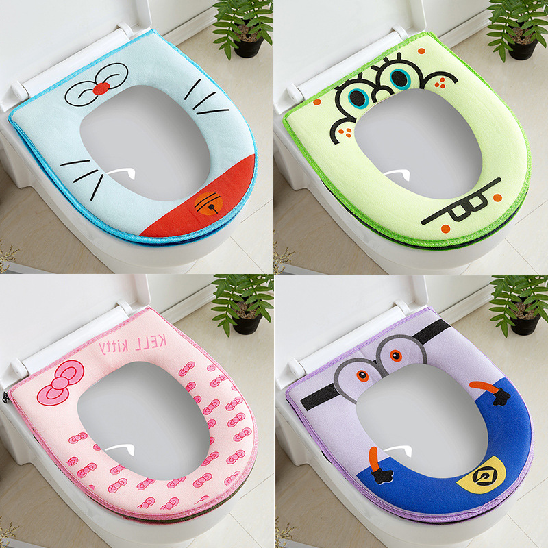 Toilet Cushion Seat Cushion Toilet Cushion Thickened Cartoon Velcro Zipper Toilet Seat Cover Waterproof and Washable Toilet Cushion