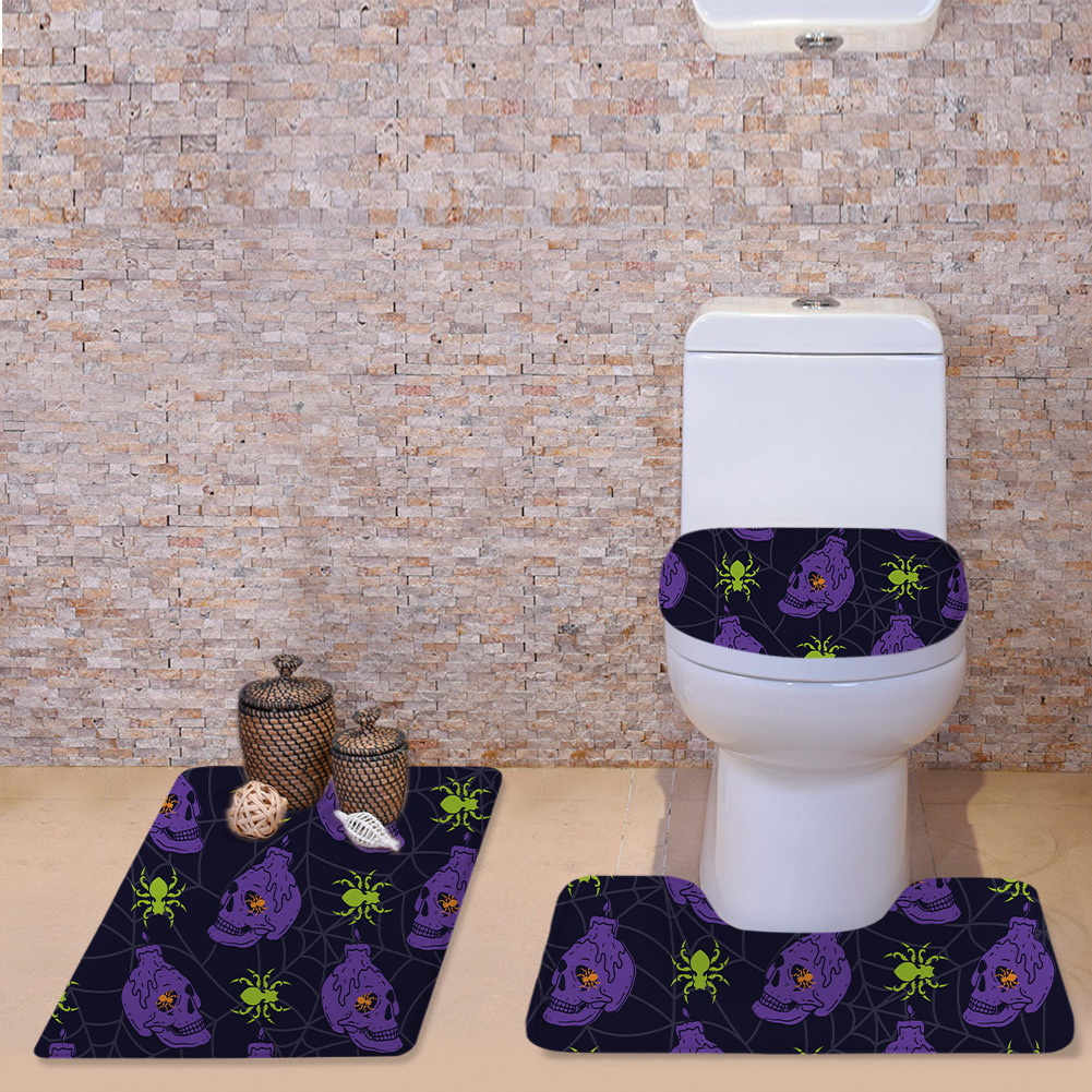 Cross-Border New Arrival Halloween Cute Bat Toilet Cover Mat Three-Piece Bone Pattern O-Shaped Cushion U-Shaped Mat Bathroom