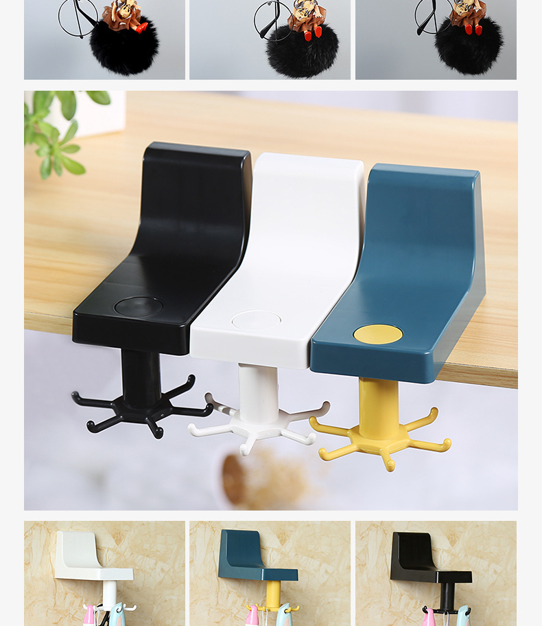 Simple Punch-Free Kitchen 360 Rotating Hook Tableware Hook Multifunctional Rotating Bathroom No Traces on the Walls Hook