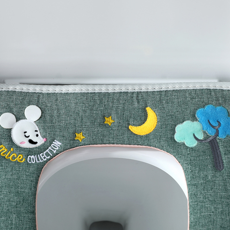 Universal Household Four Seasons Toilet Seat Cover U-Shaped Dehaired Angora Toilet Mat Thickened Cotton and Linen Embroidered Zipper Toilet Seat Cushion