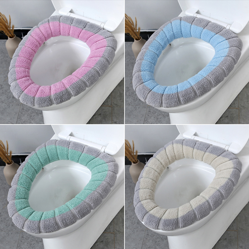 Nordic Style Thickened Fleece Toilet Seat Cushion Knitted O-Ring Toilet Seat Cover Household Toilet Cushion Four Seasons Toilet Mat