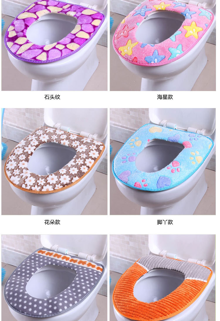 Dot Plush Thickened Toilet Pad Velcro Toilet Seat Cover Anti-Fouling Cold-Proof Closestool Cushion Clean and Warm