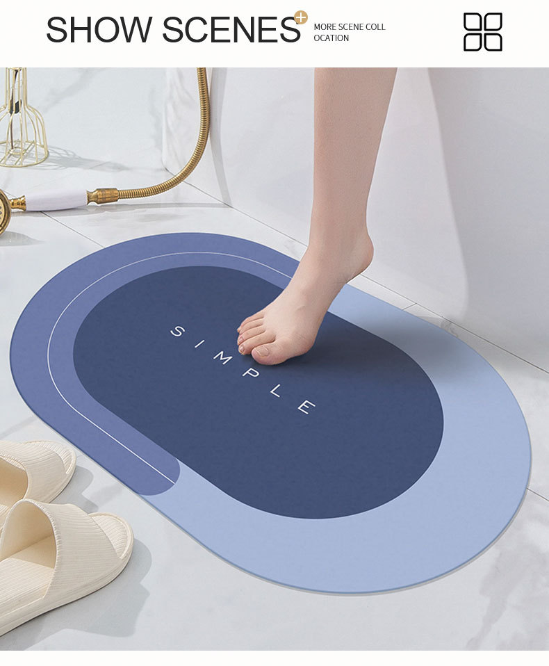 Diatom Ooze Cushion Toilet Absorbent Mat Toilet Door Non-Slip Foot Mats Quick-Drying Toilet Bathroom Mats Oval