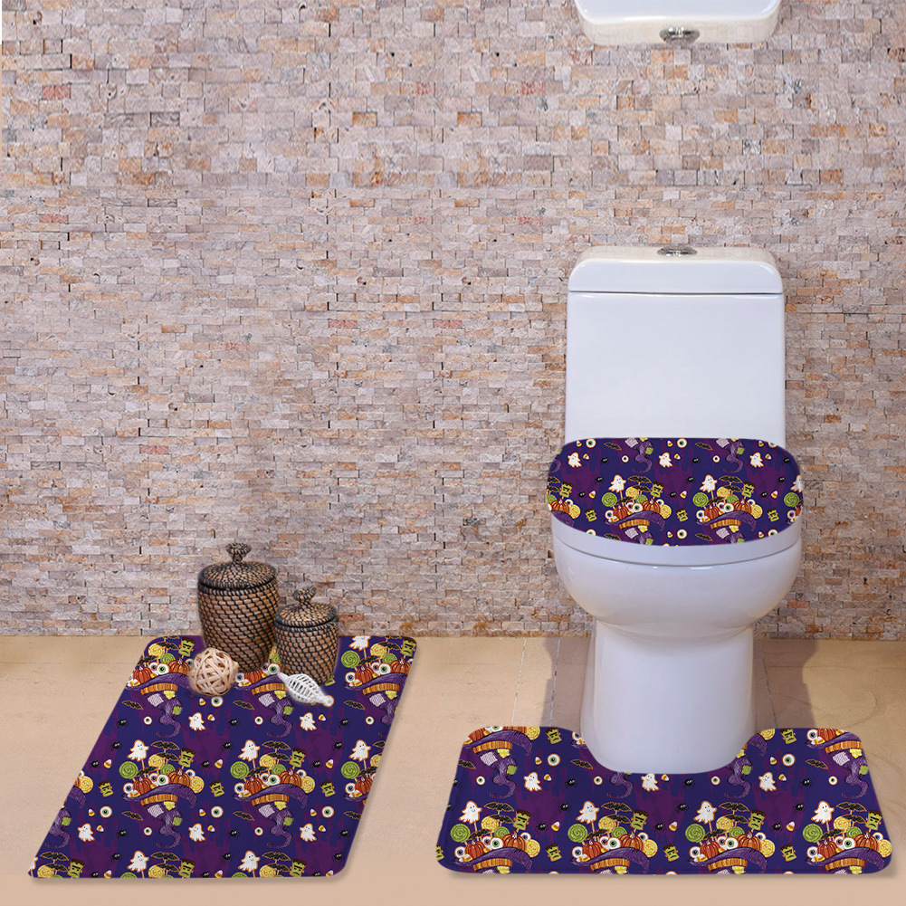 Cross-Border O-Shaped Cushion U-Shaped Cushion Bathroom Toilet Halloween Cute Bat Toilet Cover Cushion Three-Piece Bone Pattern