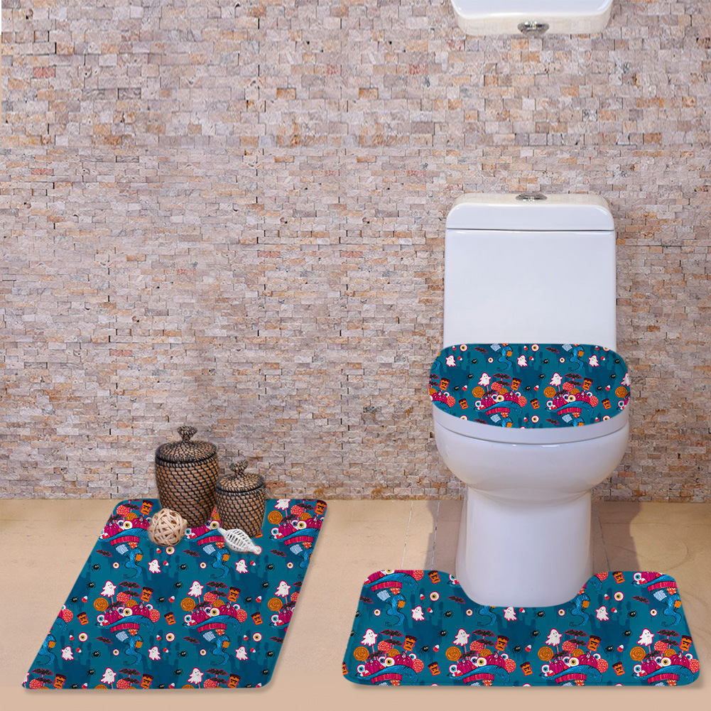 Cross-Border O-Shaped Cushion U-Shaped Cushion Bathroom Toilet Halloween Cute Bat Toilet Cover Cushion Three-Piece Bone Pattern
