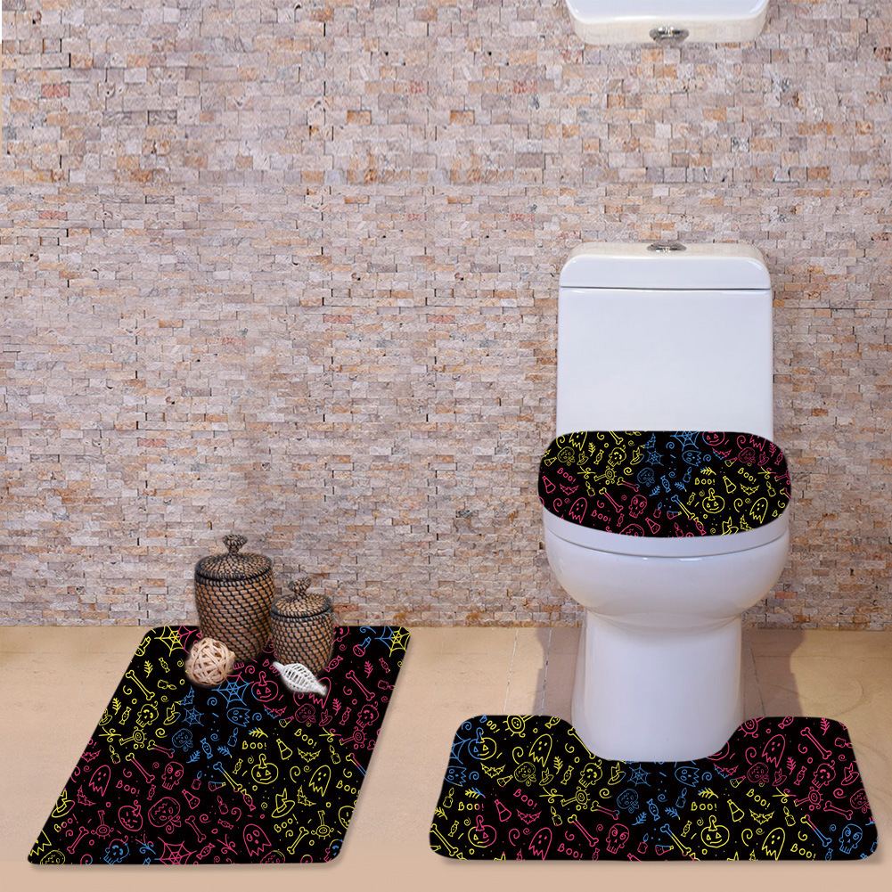 Cross-Border O-Shaped Cushion U-Shaped Cushion Bathroom Toilet Halloween Cute Bat Toilet Cover Cushion Three-Piece Bone Pattern