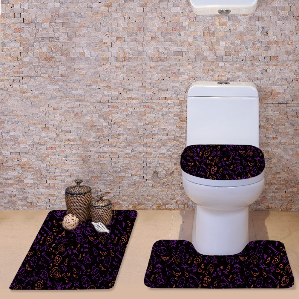 Cross-Border O-Shaped Cushion U-Shaped Cushion Bathroom Toilet Halloween Cute Bat Toilet Cover Cushion Three-Piece Bone Pattern