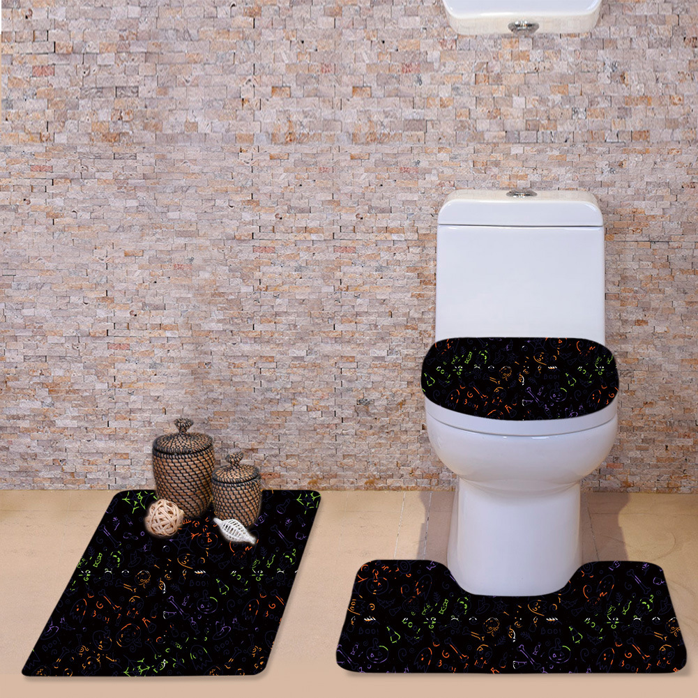 Cross-Border O-Shaped Cushion U-Shaped Cushion Bathroom Toilet Halloween Cute Bat Toilet Cover Cushion Three-Piece Bone Pattern