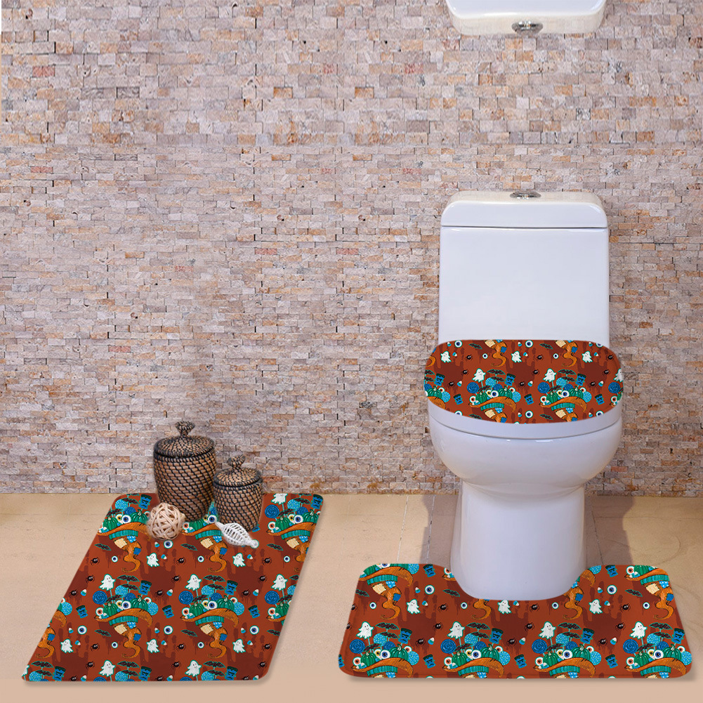 Cross-Border O-Shaped Cushion U-Shaped Cushion Bathroom Toilet Halloween Cute Bat Toilet Cover Cushion Three-Piece Bone Pattern
