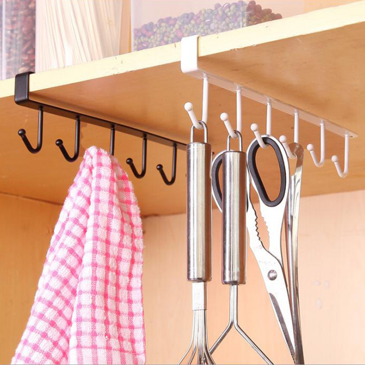 Kitchen Iron Art Non-Marking Nail-Free Hook Cabinet Storage Hanger Multi-Functional Row Hook Wardrobe 6 Multi Hook Organizing Rack