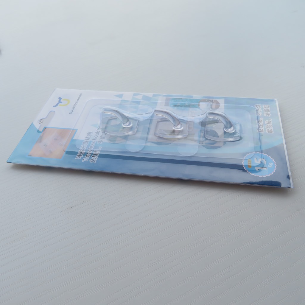 Card-Mounted Seamless Three Crystal Branch Hook Blister Card Packaging Hook Seamless Coat Hook behind Door Punch-Free