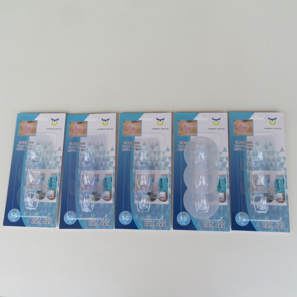 Card-Mounted Seamless Three Crystal Branch Hook Blister Card Packaging Hook Seamless Coat Hook behind Door Punch-Free