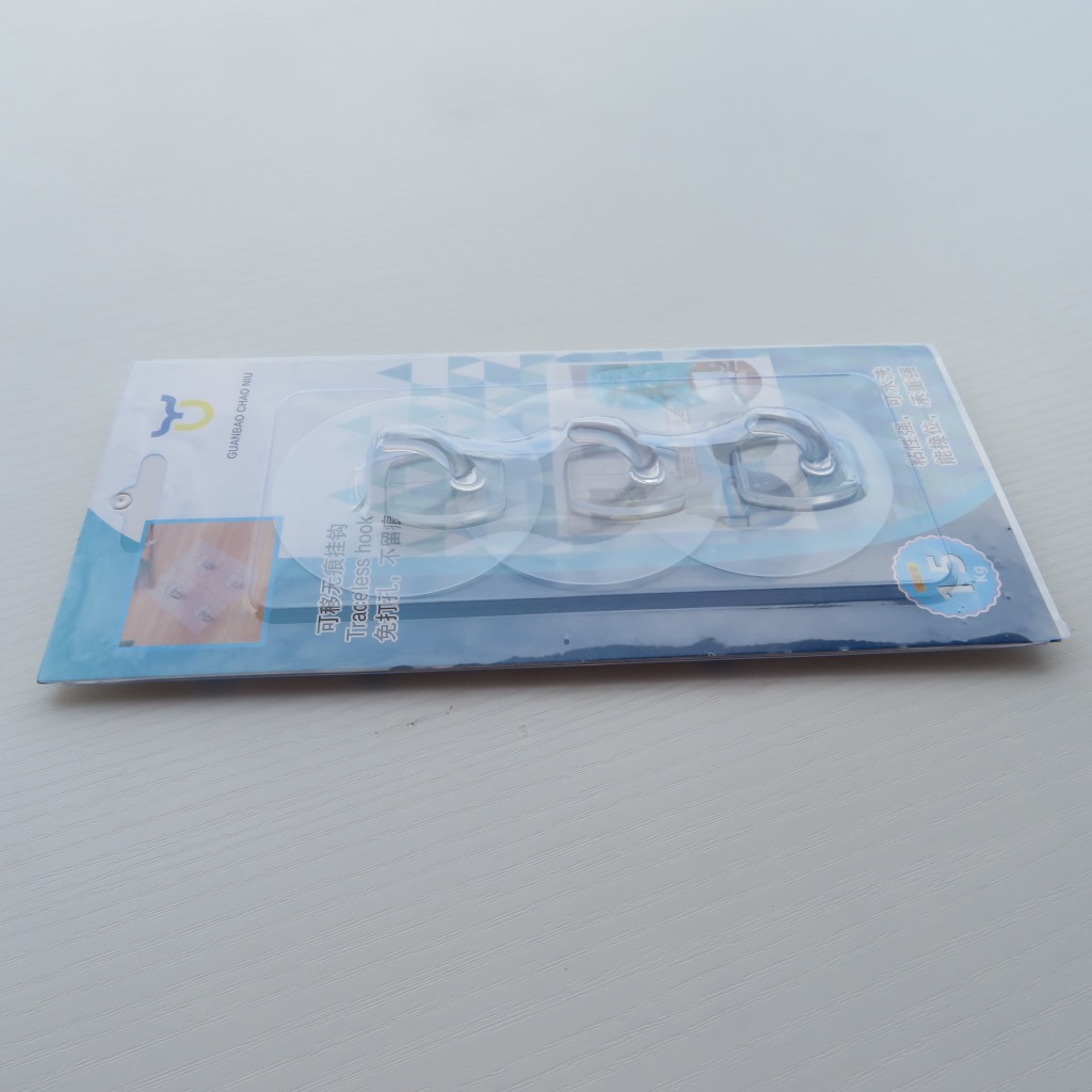 Card-Mounted Seamless Three Crystal Branch Hook Blister Card Packaging Hook Seamless Coat Hook behind Door Punch-Free