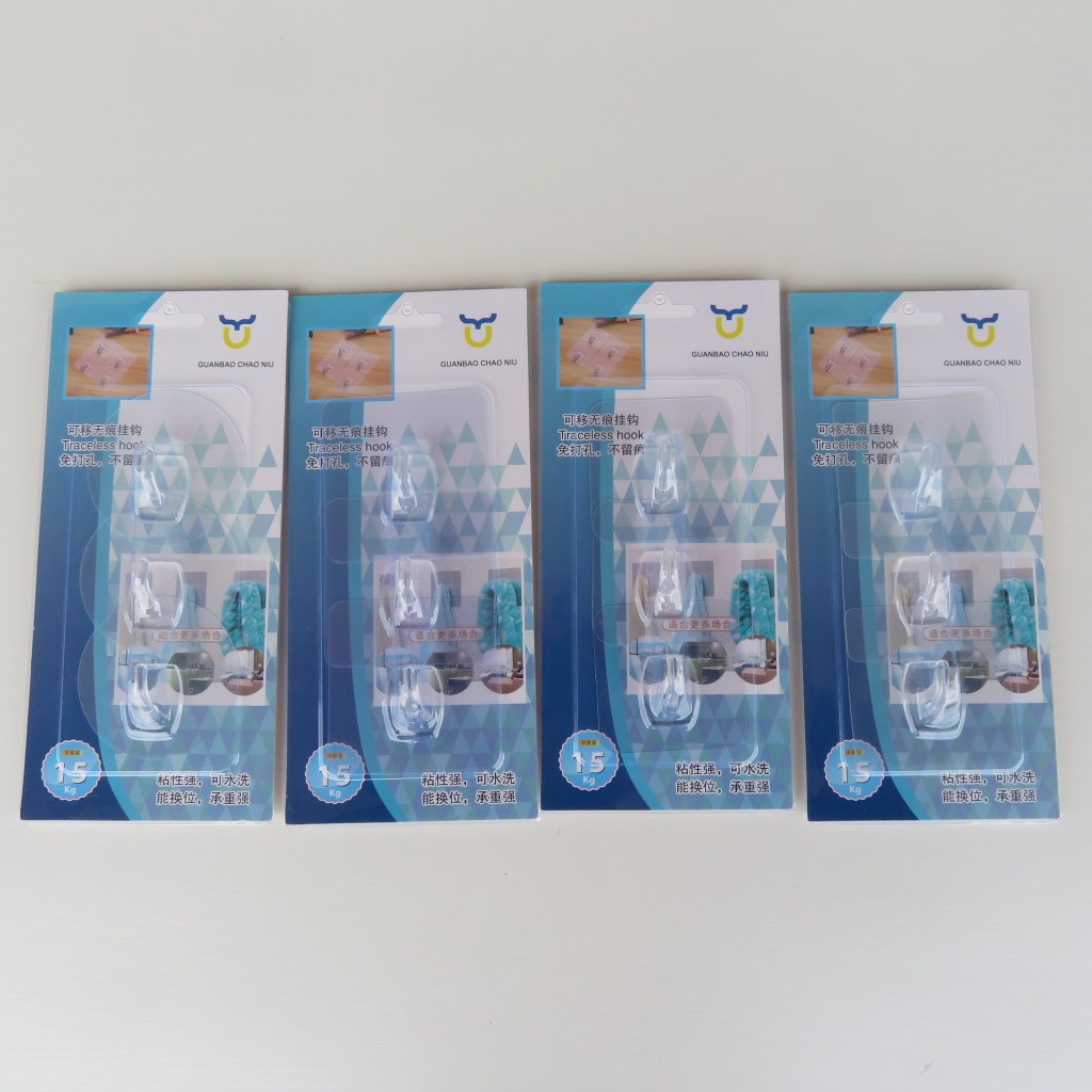 Card-Mounted Seamless Three Crystal Branch Hook Blister Card Packaging Hook Seamless Coat Hook behind Door Punch-Free
