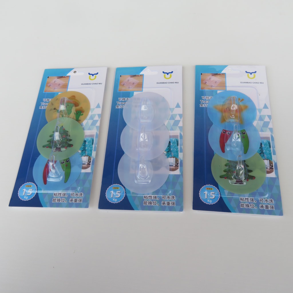 Card-Mounted Seamless Three Crystal Branch Hook Blister Card Packaging Hook Seamless Coat Hook behind Door Punch-Free