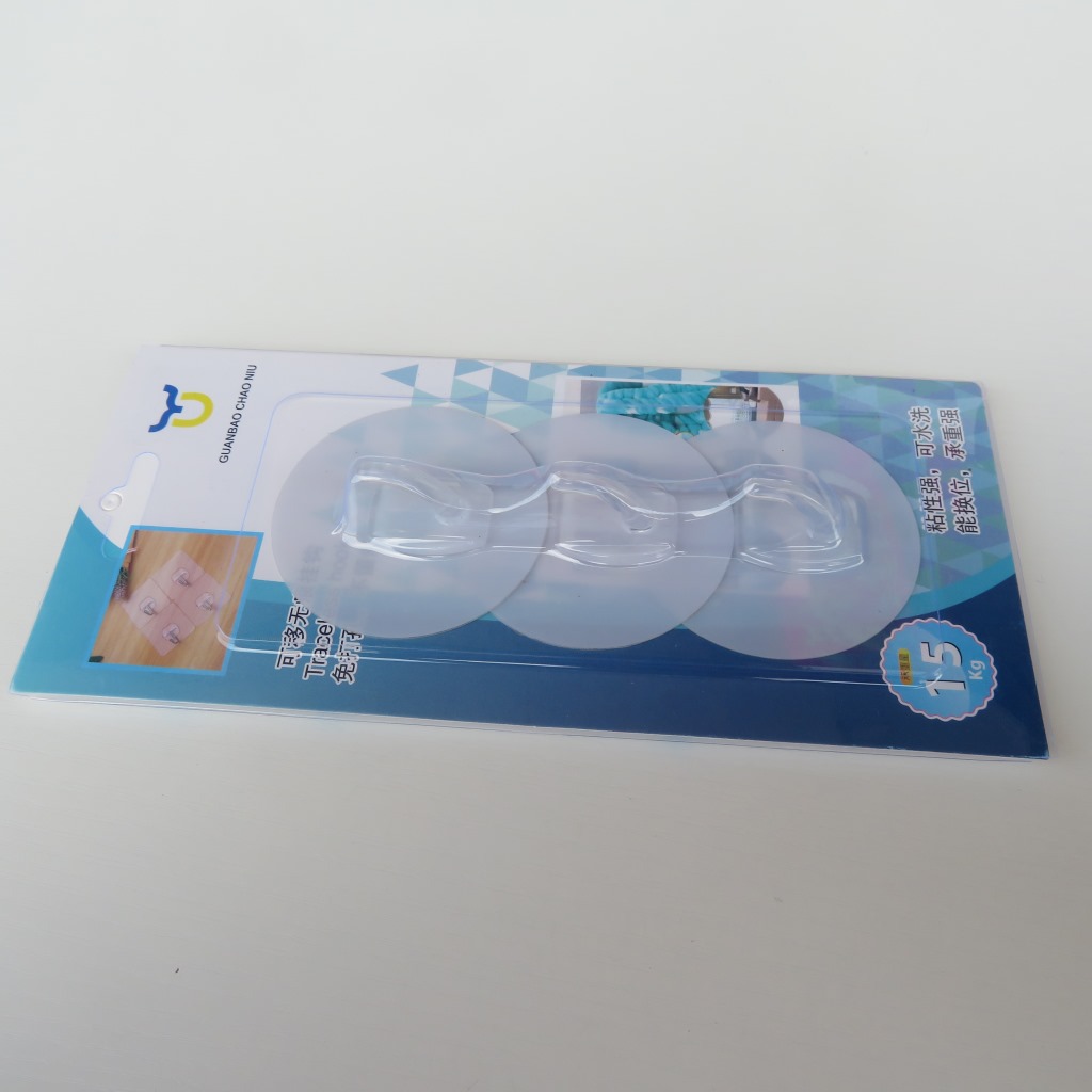 Card-Mounted Seamless Three Crystal Branch Hook Blister Card Packaging Hook Seamless Coat Hook behind Door Punch-Free