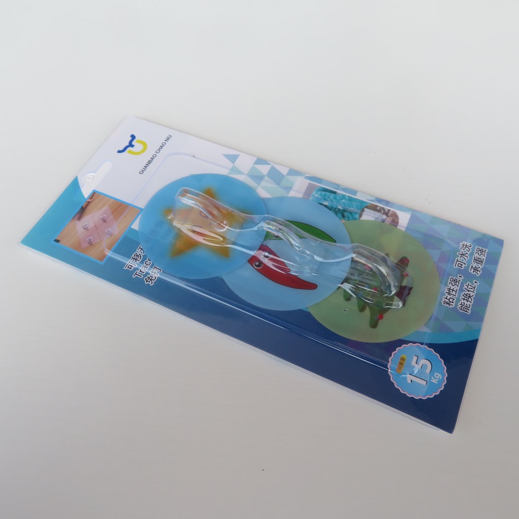 Card-Mounted Seamless Three Crystal Branch Hook Blister Card Packaging Hook Seamless Coat Hook behind Door Punch-Free