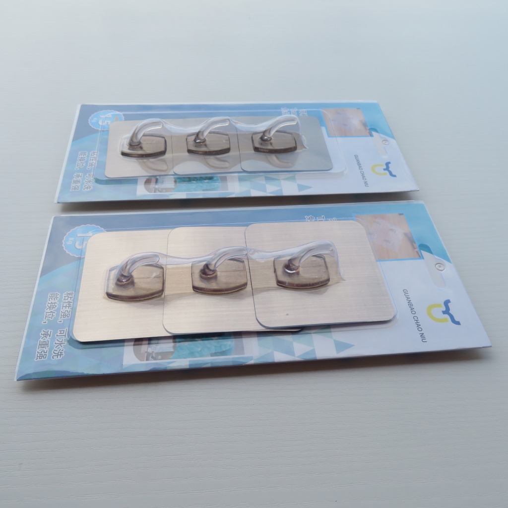 Card-Mounted Seamless Three Crystal Branch Hook Blister Card Packaging Hook Seamless Coat Hook behind Door Punch-Free