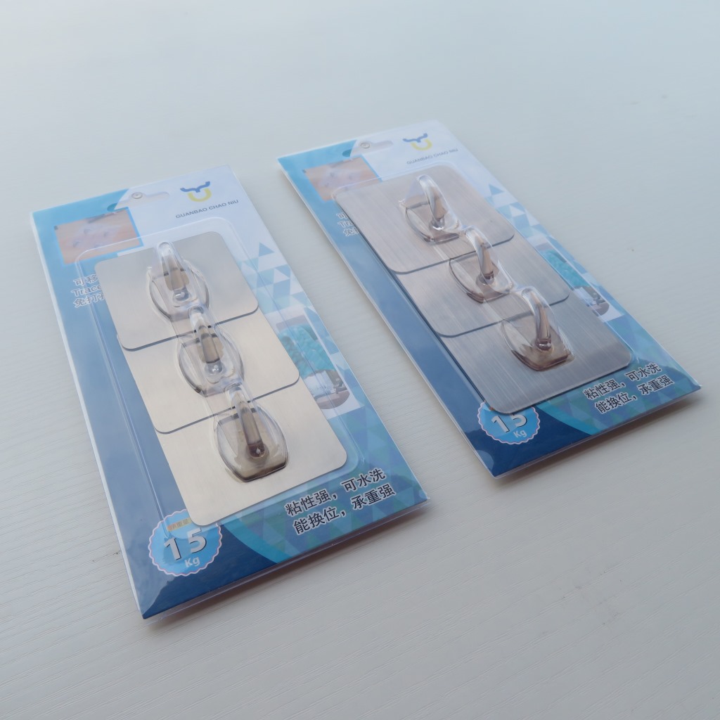 Card-Mounted Seamless Three Crystal Branch Hook Blister Card Packaging Hook Seamless Coat Hook behind Door Punch-Free