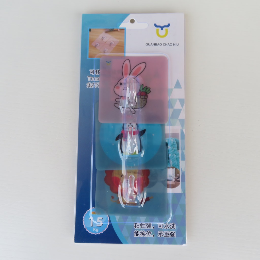 Card-Mounted Seamless Three Crystal Branch Hook Blister Card Packaging Hook Seamless Coat Hook behind Door Punch-Free