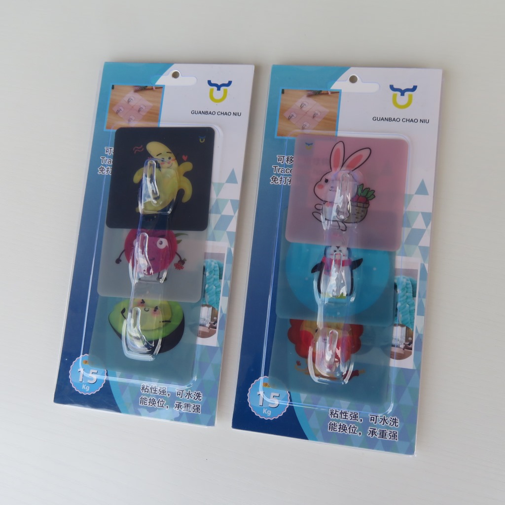 Card-Mounted Seamless Three Crystal Branch Hook Blister Card Packaging Hook Seamless Coat Hook behind Door Punch-Free