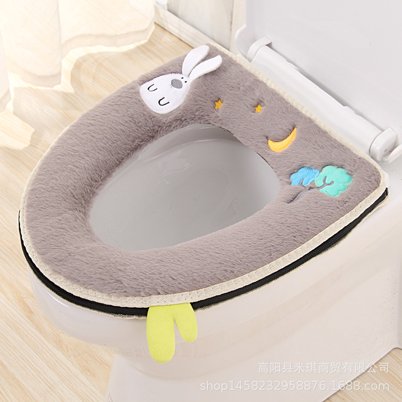 Embroidered Band Handle Four Seasons Universal Zipper Toilet Cushion Seat Cushion Toilet Seat Cover Toilet Seat Closestool Mat