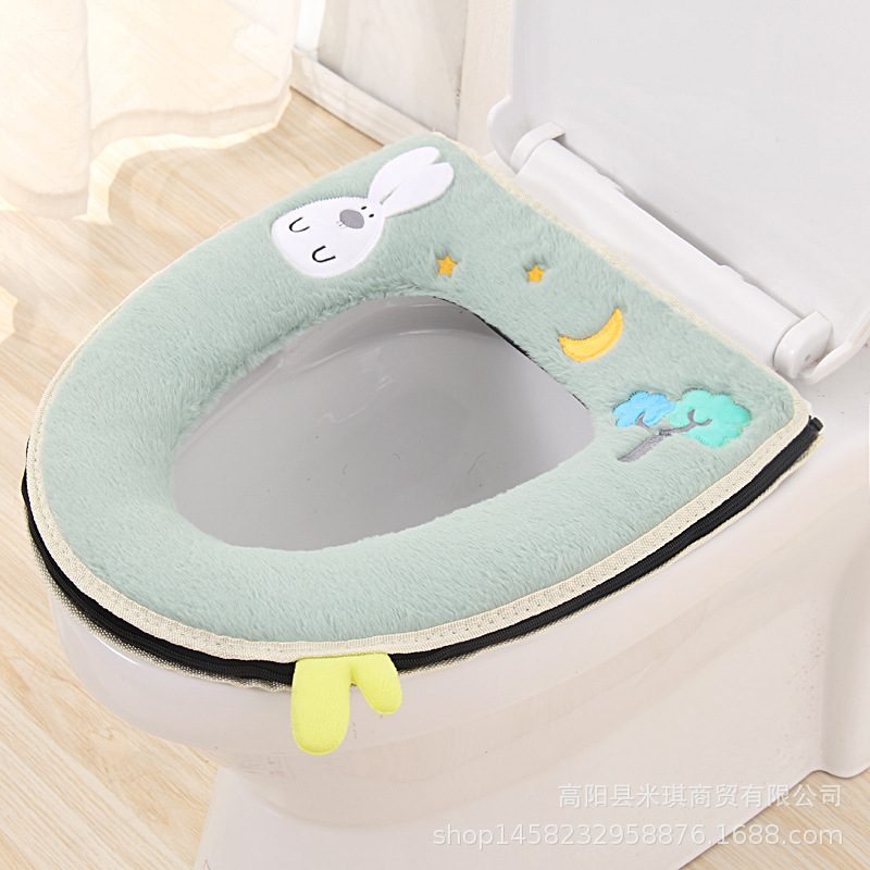 Embroidered Band Handle Four Seasons Universal Zipper Toilet Cushion Seat Cushion Toilet Seat Cover Toilet Seat Closestool Mat