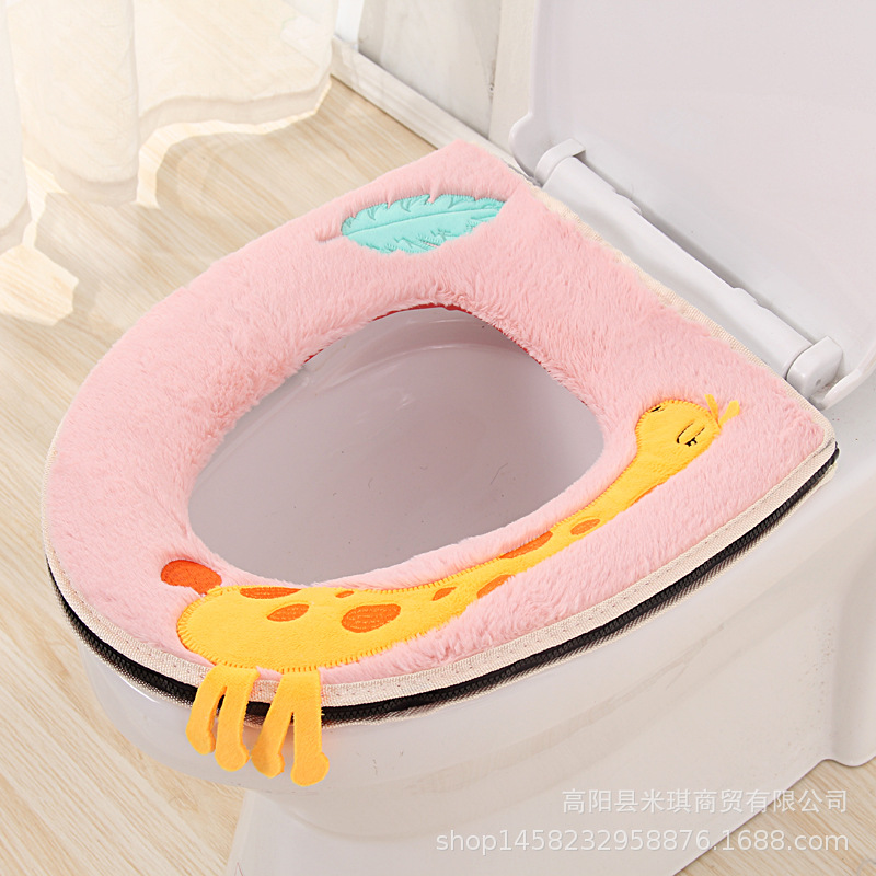 Embroidered Band Handle Four Seasons Universal Zipper Toilet Cushion Seat Cushion Toilet Seat Cover Toilet Seat Closestool Mat