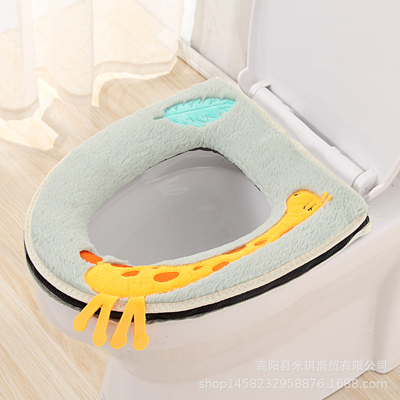 Embroidered Band Handle Four Seasons Universal Zipper Toilet Cushion Seat Cushion Toilet Seat Cover Toilet Seat Closestool Mat