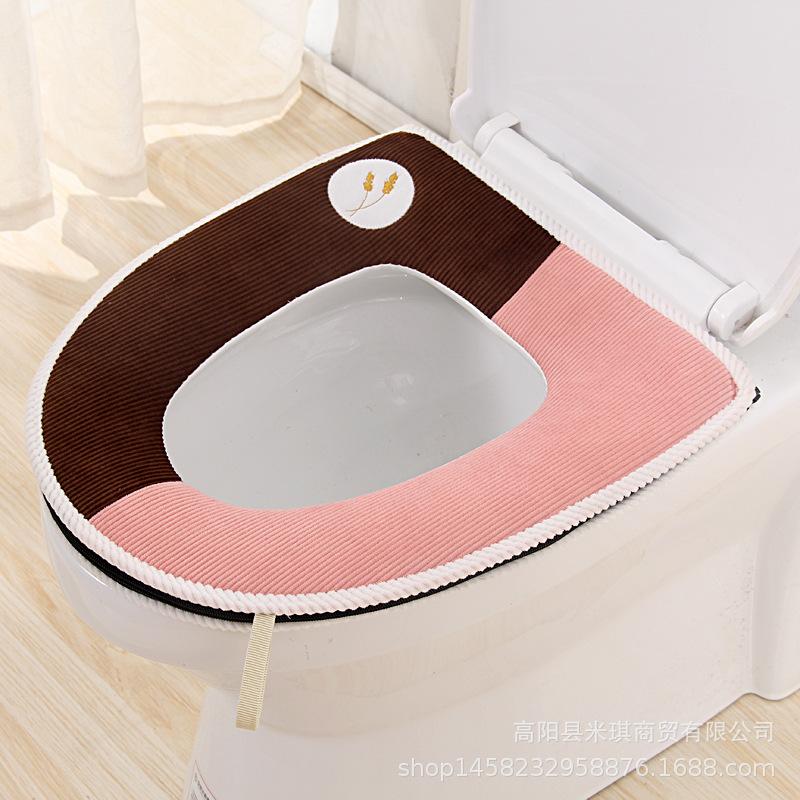 Embroidered Band Handle Four Seasons Universal Zipper Toilet Cushion Seat Cushion Toilet Seat Cover Toilet Seat Closestool Mat